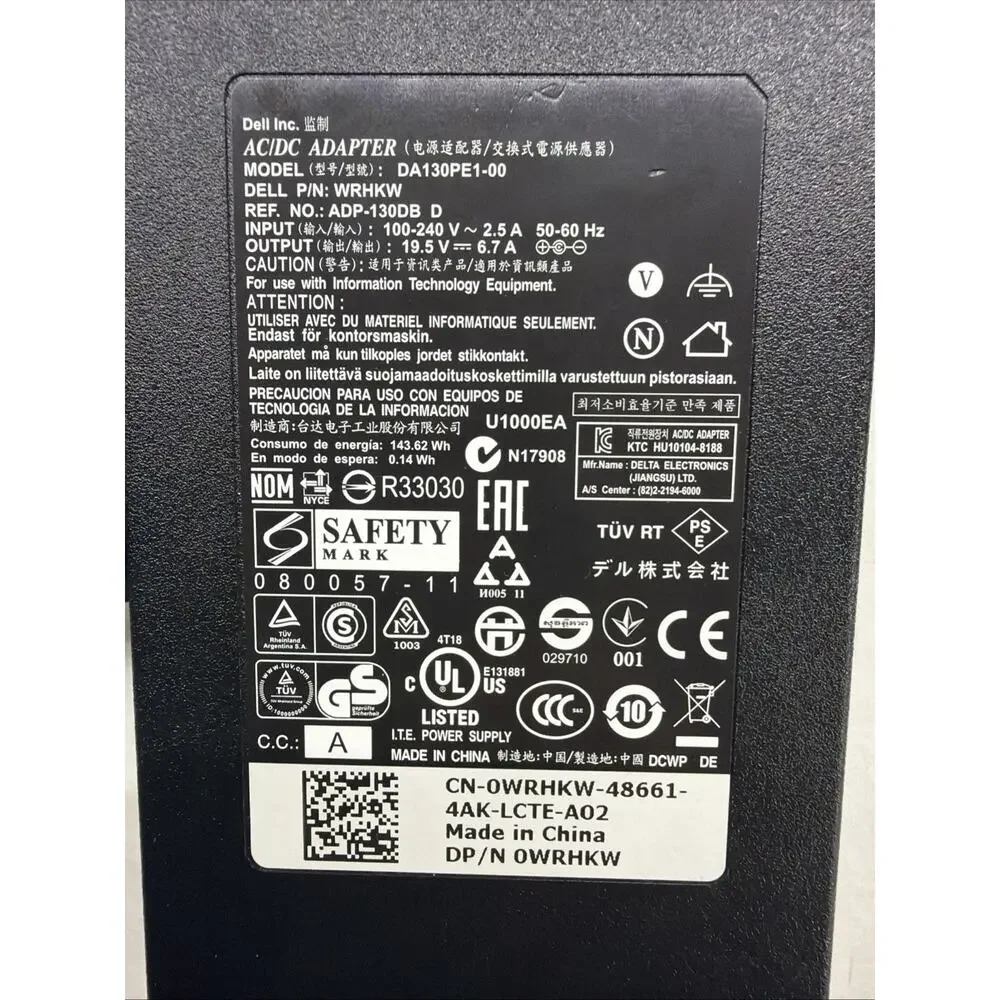DELL DA130PE1-00 130W 19.5V 6.7A Genuine Original AC Power Adapter Charger A246